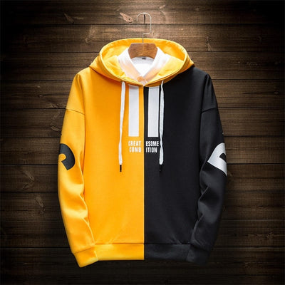 Single Road Mens Hoodies Fashion Casual Sweatshirts Male Hip Hop Yellow Hoodie Tracksuit Men