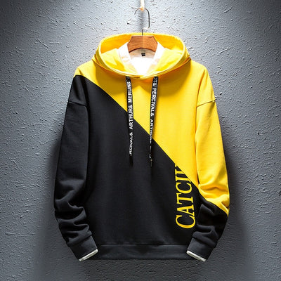 Single Road Mens Hoodies Fashion Casual Sweatshirts Male Hip Hop Yellow Hoodie Tracksuit Men